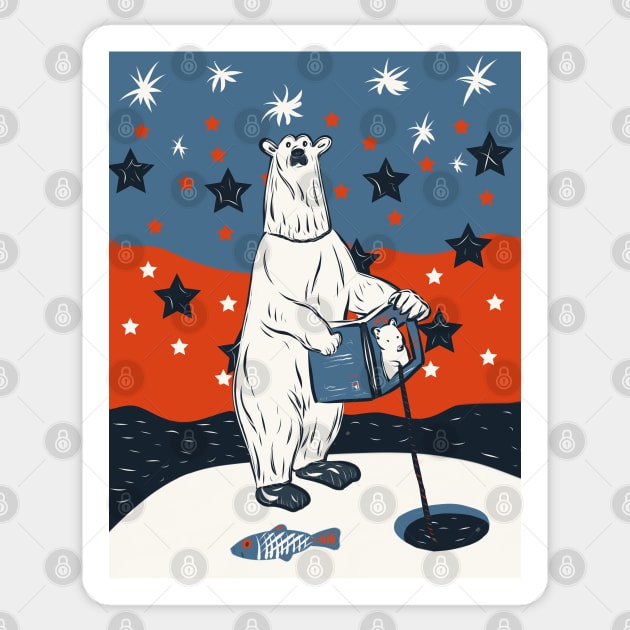 Funny polar bear fishing and reading on the floe Sticker by Mimie20